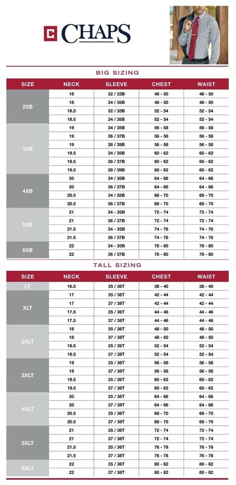 chaps dress size chart.